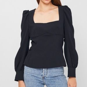 BLUE ZARA VOLUMINOUS SLEEVE TOP